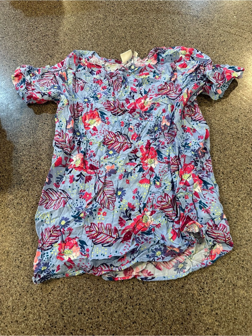 Floral Short Sleeve Top in Light Blue and Pink